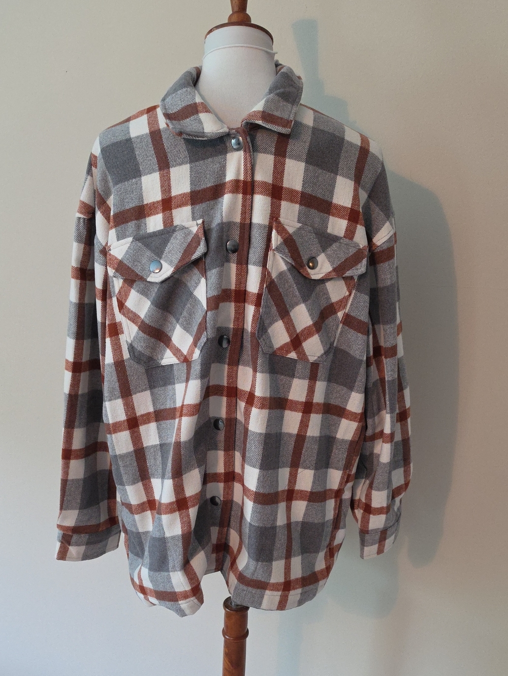 HFX Brown Gray Plaid  Button Closure Jacket